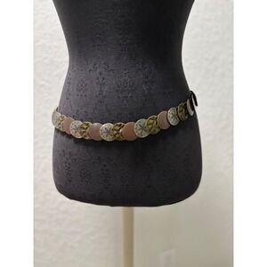 Vintage Mixed Metal Coin Stretch Belt Boho Silver Copper Brass DiscElastic 31.5"